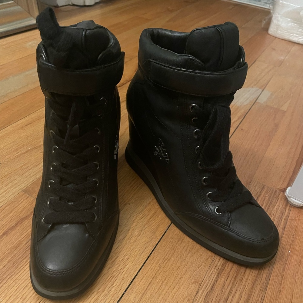 Prada Nappa Aviator Wedged Booties - Picture 3 of 6